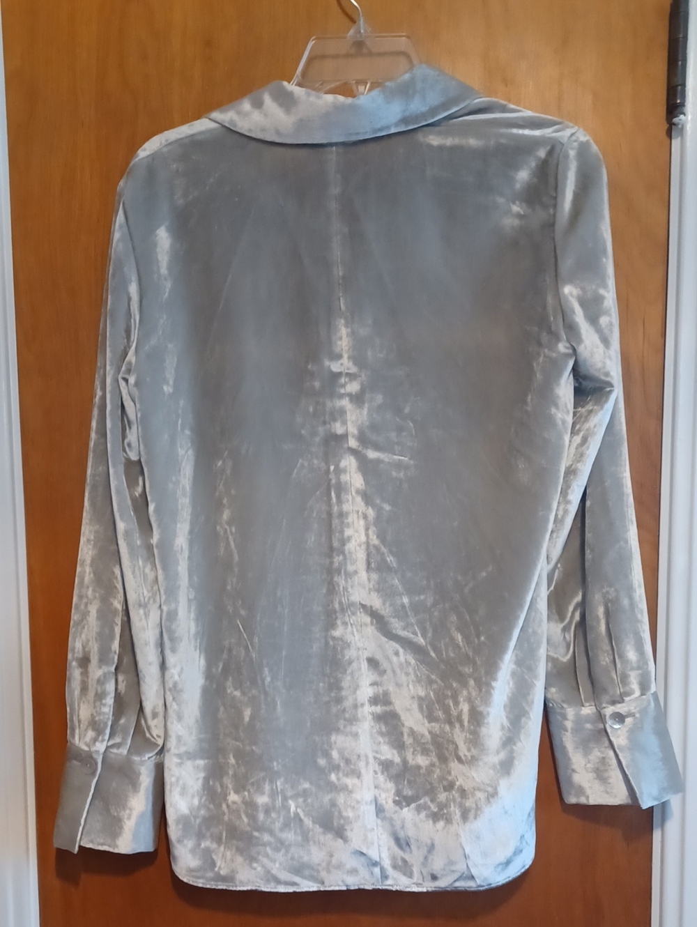 Vince Velvet Shimmery Silver Long Sleeve Blouse Sz.S. Pearl Buttons! Elegant!EUC - Picture 7 of 7